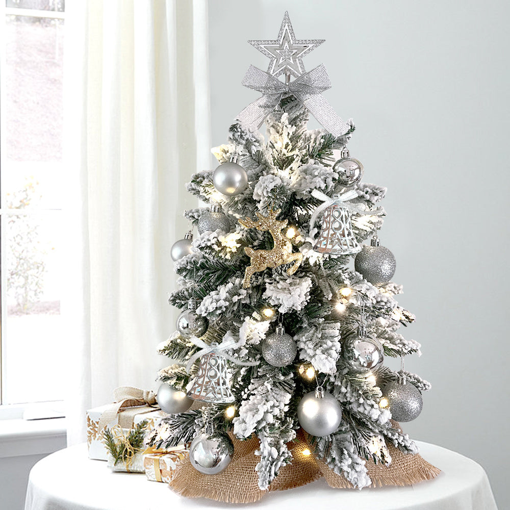 Festive Snow-Flocked Tabletop Christmas Tree with Lights (2FT)