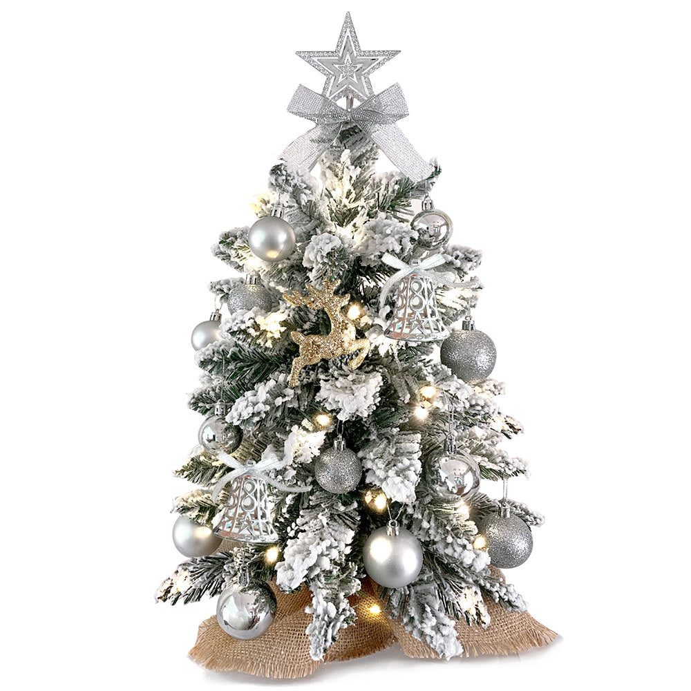 Festive Snow-Flocked Tabletop Christmas Tree with Lights (2FT)